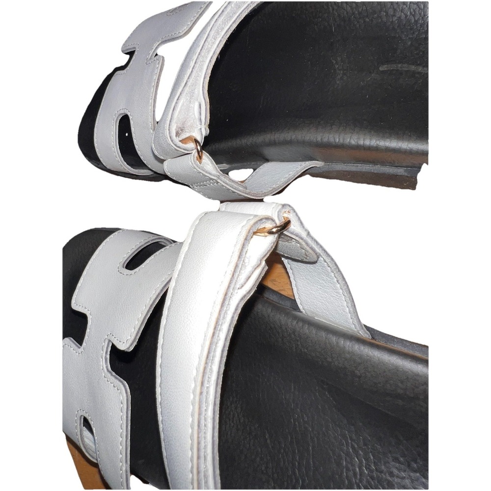 White Cut Out Hook Loop Black Platform Sandal Women's Size 8 Hiphop Fashion - Picture 6 of 10
